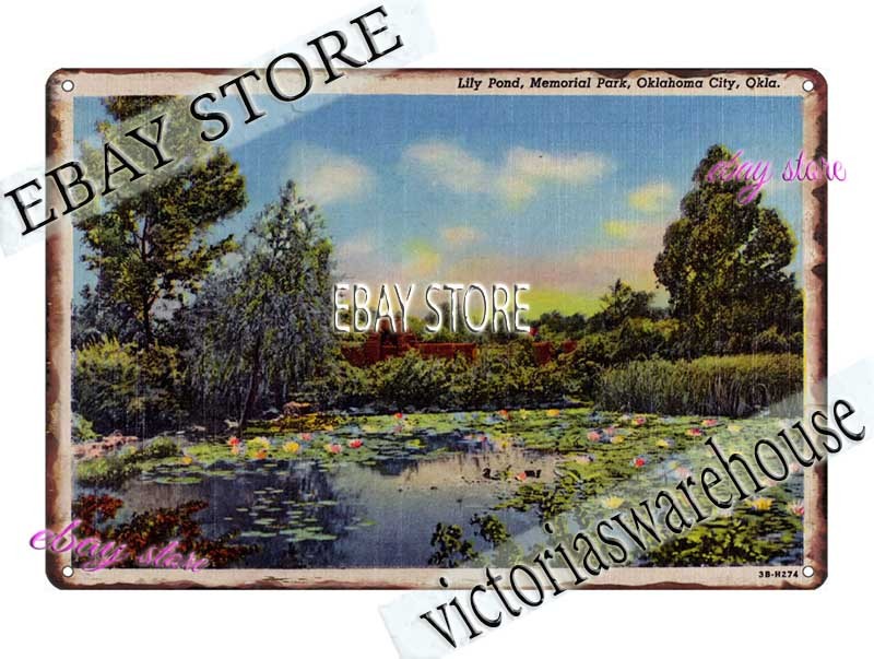 1943 Lily Pond Memorial Park Oklahoma City Oklahoma Tin Sign country home decor