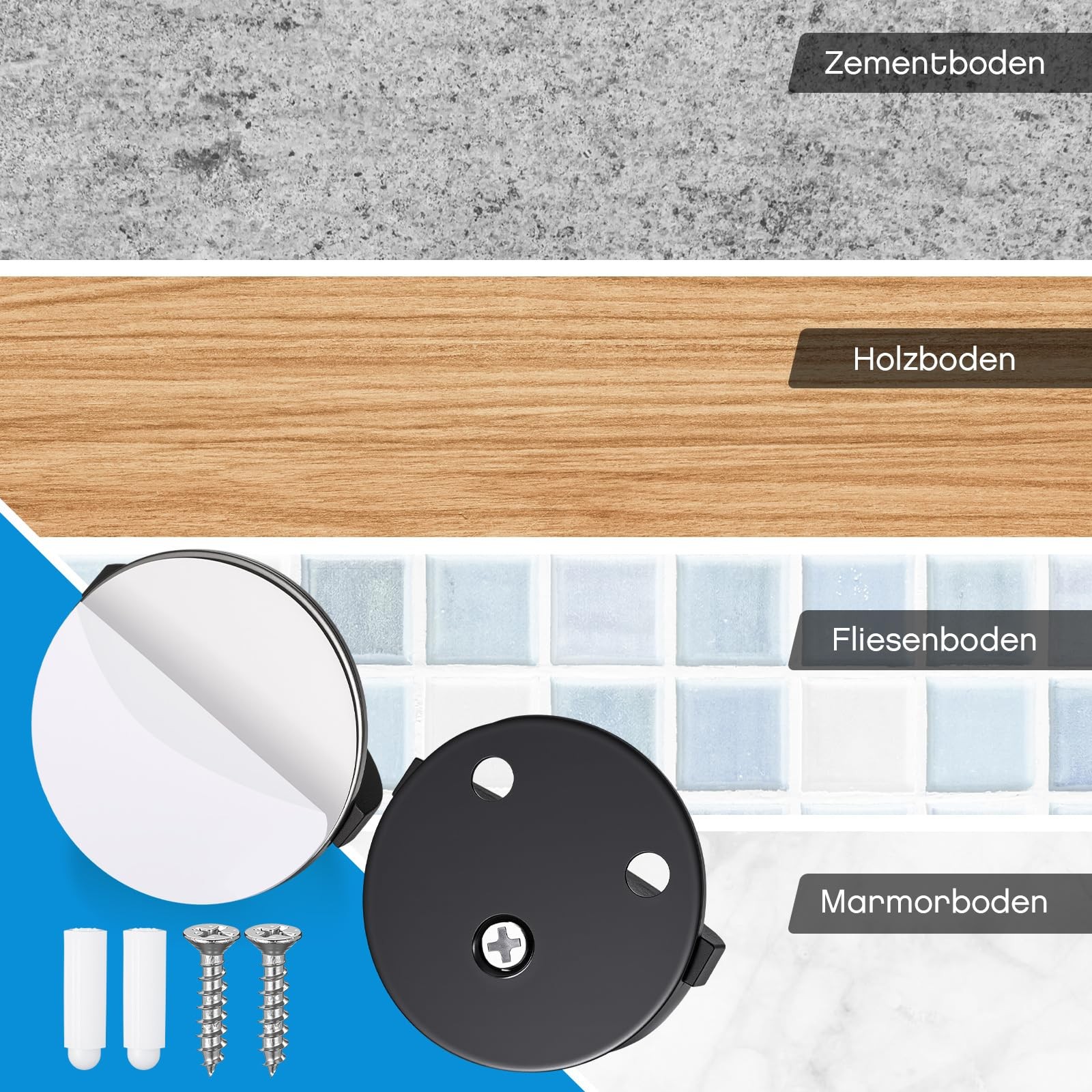 2 Pcs Self Adhesive Door Stoppers, Stainless Steel Floor Door Stop Wall Prote…