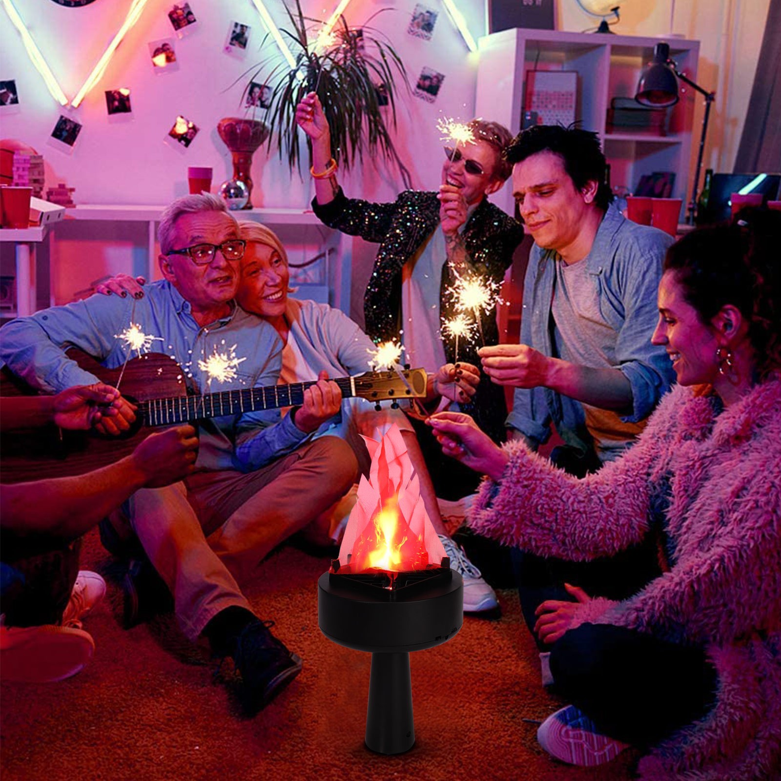Electric Fake Fire Flame Light 3D Campfire Lamp Halloween Christmas Party Decor.