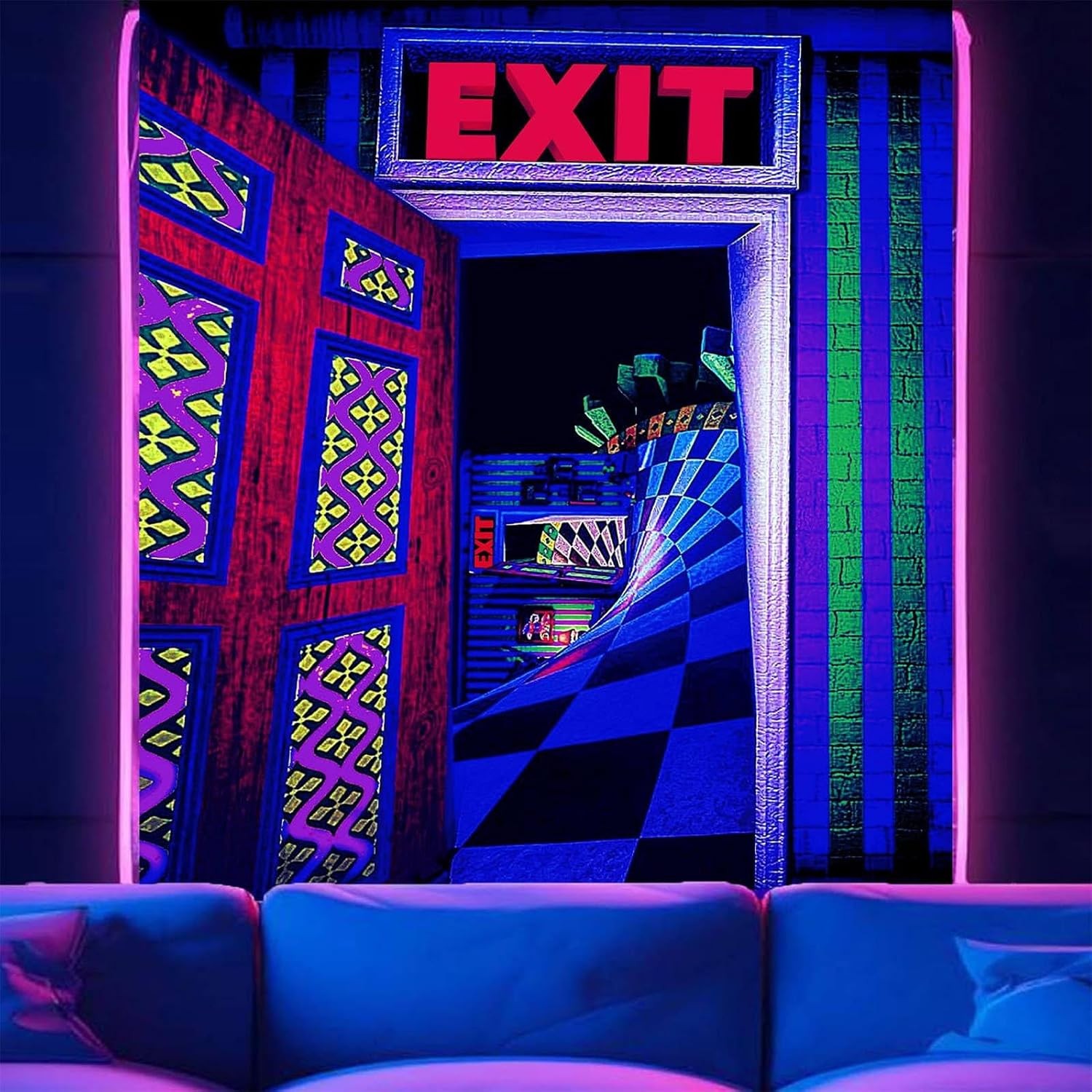 Blacklight UV Reactive Tapestry Trippy Neon Wall Hanging Glow in Dark Art Decors