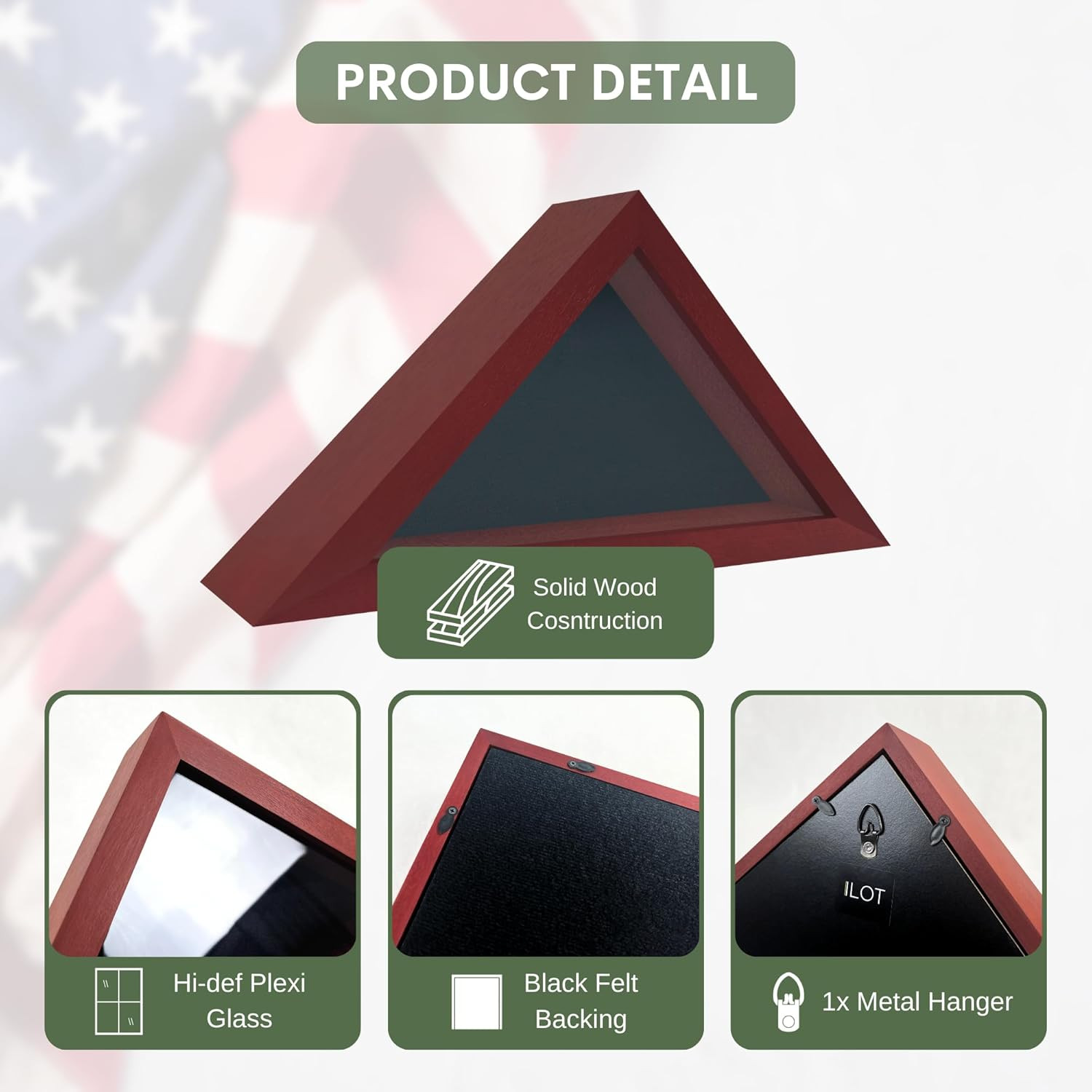 Flag Case – Small Solid Wood Military Flag Display Case for 3&rsquo;X5&prime; American