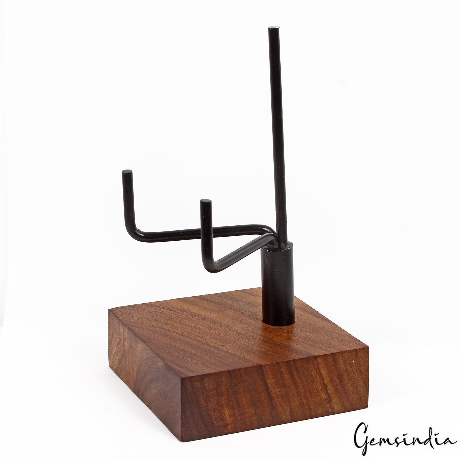 Adjustable Metal Arms Display Stand with 3×3 Inch Wooden Base for Rock Specimen