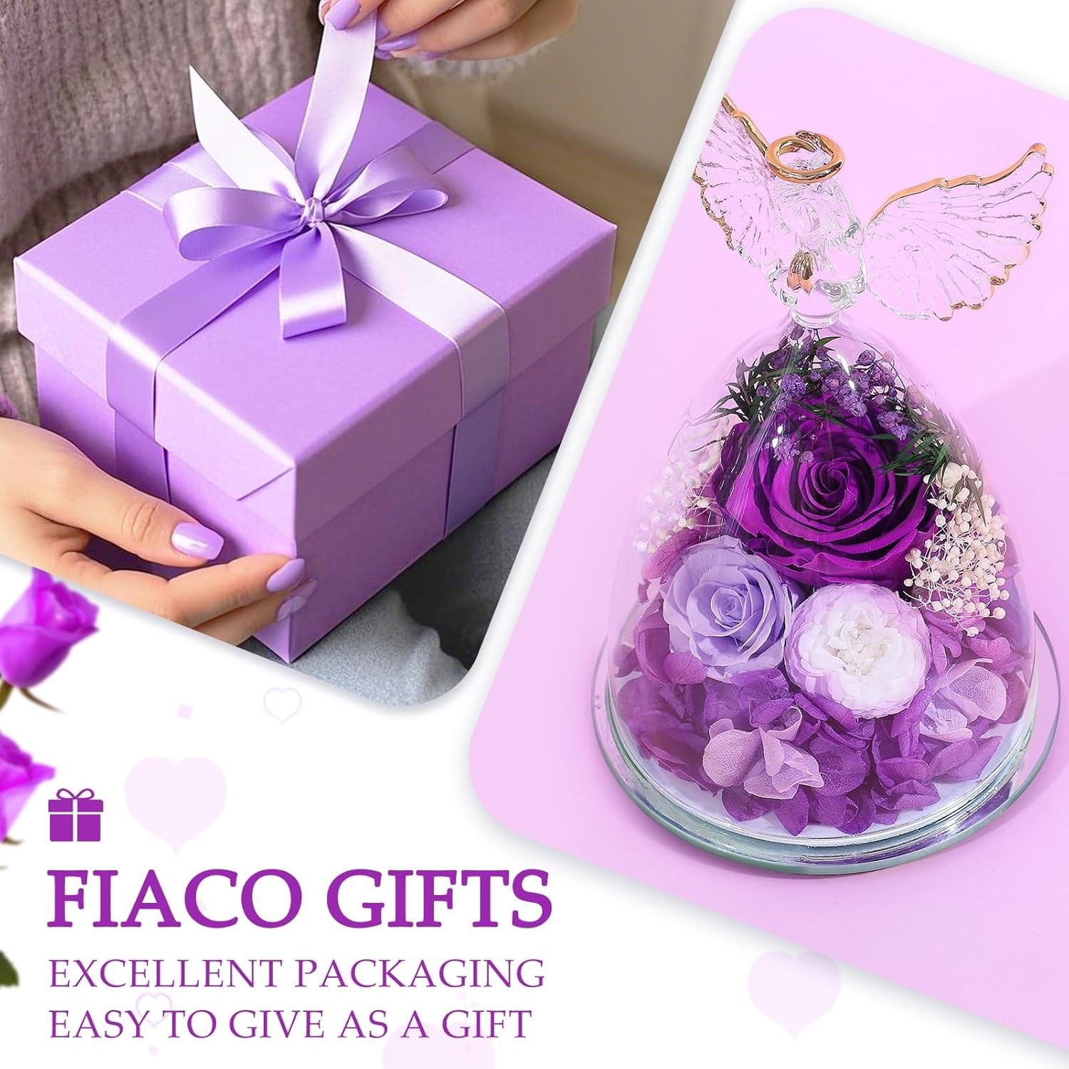 Gifts for Mom Women Birthday Preserved Rose in Glass Angel Figurine Forever F…