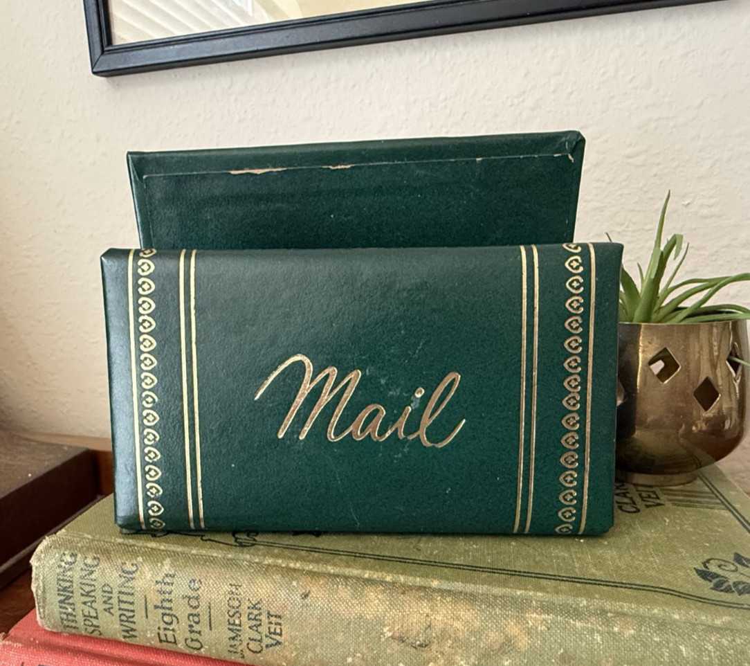 Vintage Faux Leather Green Mail Letter Holder
