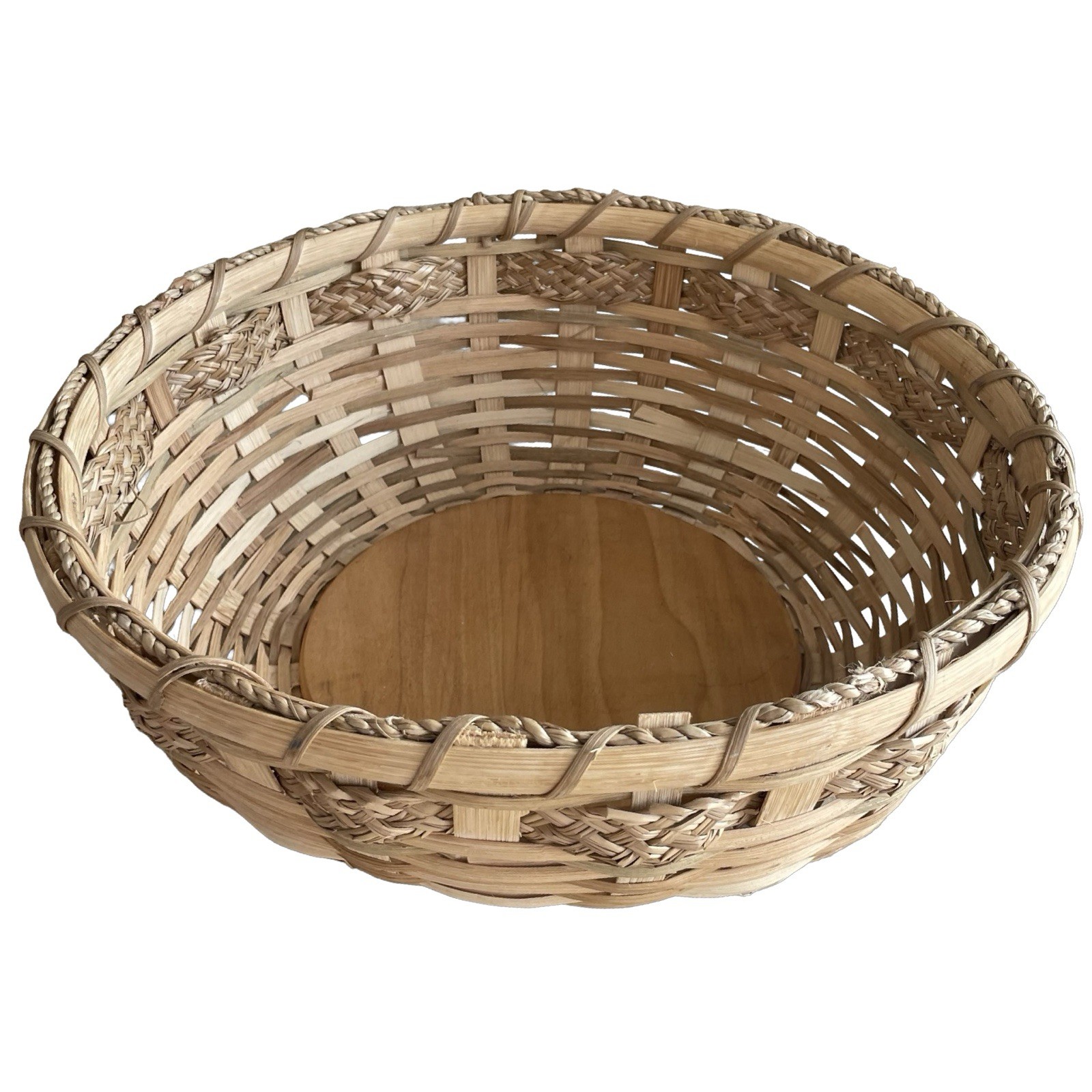 Round Rattan Storage Basket Weaving Wicker Basket Bread Fruits Food Tray 14”