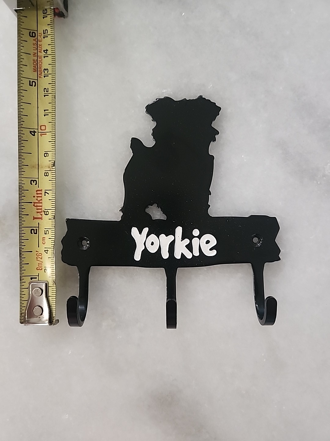 YORKIE Metal Leash Hanger Metal Wall Mount Key Rack Holder 3 Hooks Sm 4 1/2”