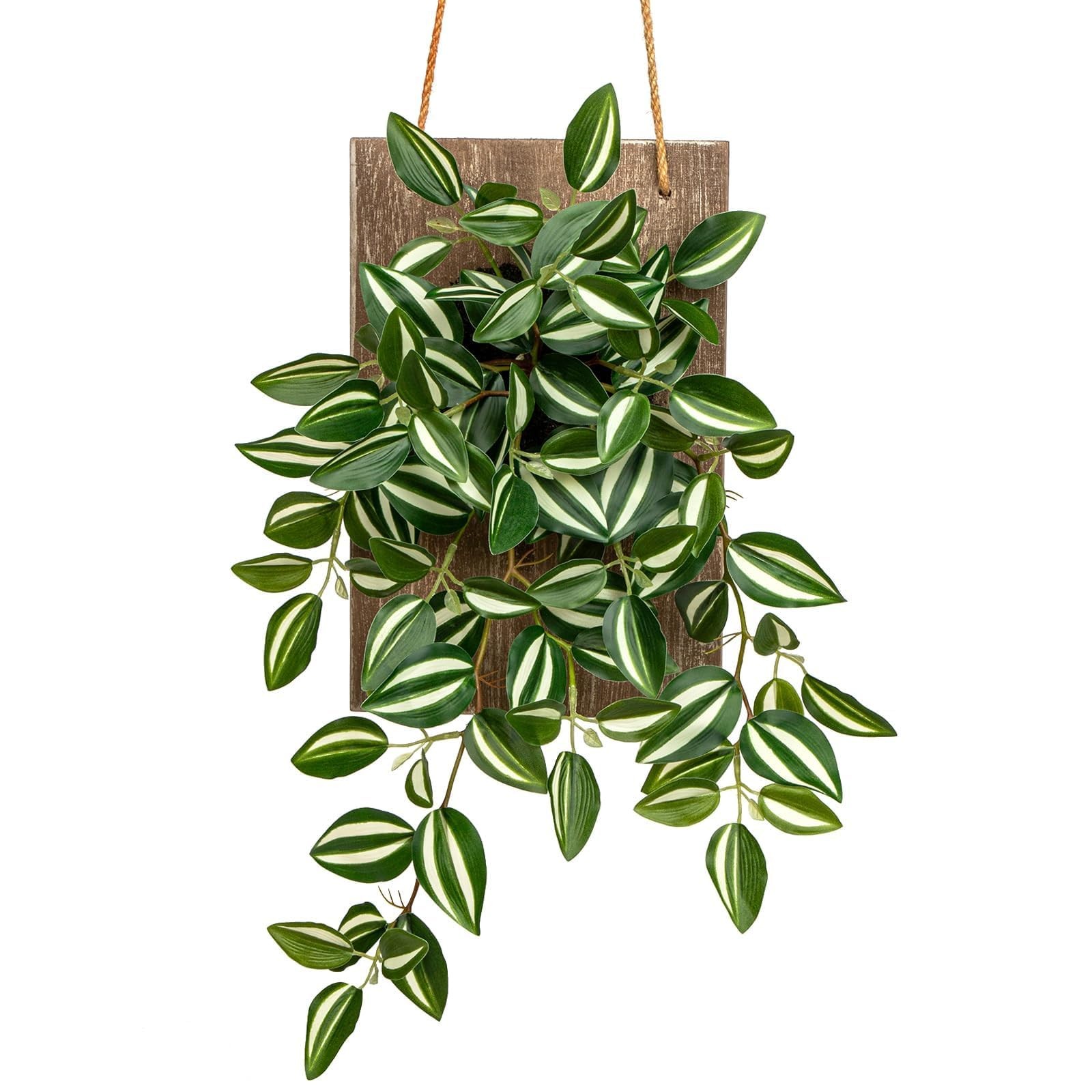 19.7&Prime; Fake Hanging Plants Wall Decor, Artificial Leaf Plants in Wooden Board …