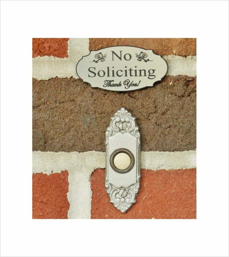 1.5&Prime; X 3&Prime; – Elegant No Soliciting Sign Doorbell Sign Stainless Steel color