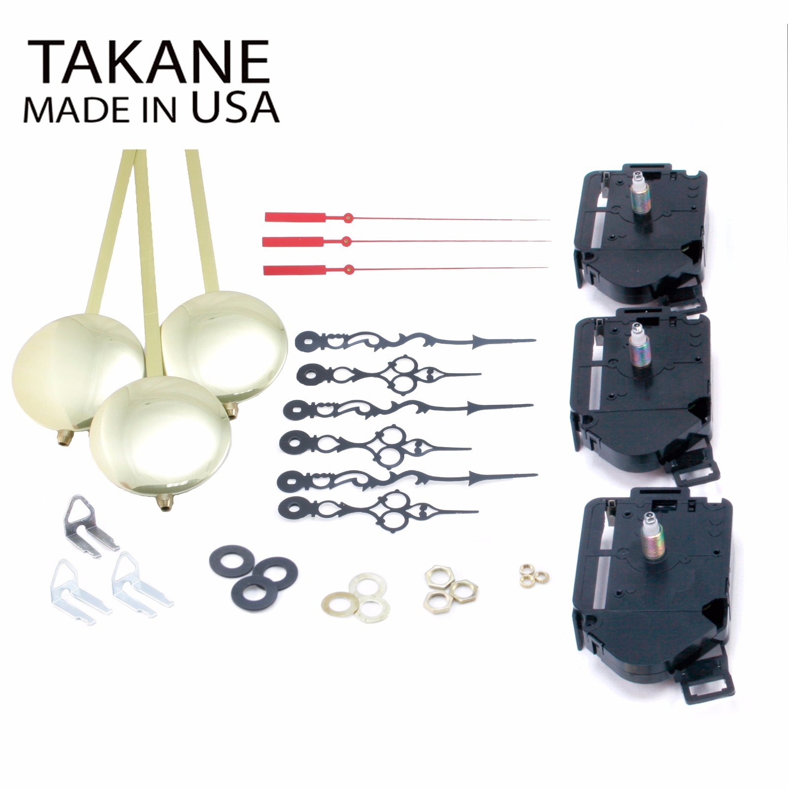 USA Takane Pendulum Clock Movements Kit and More, 1&Prime; Shaft Length (Set of 3)