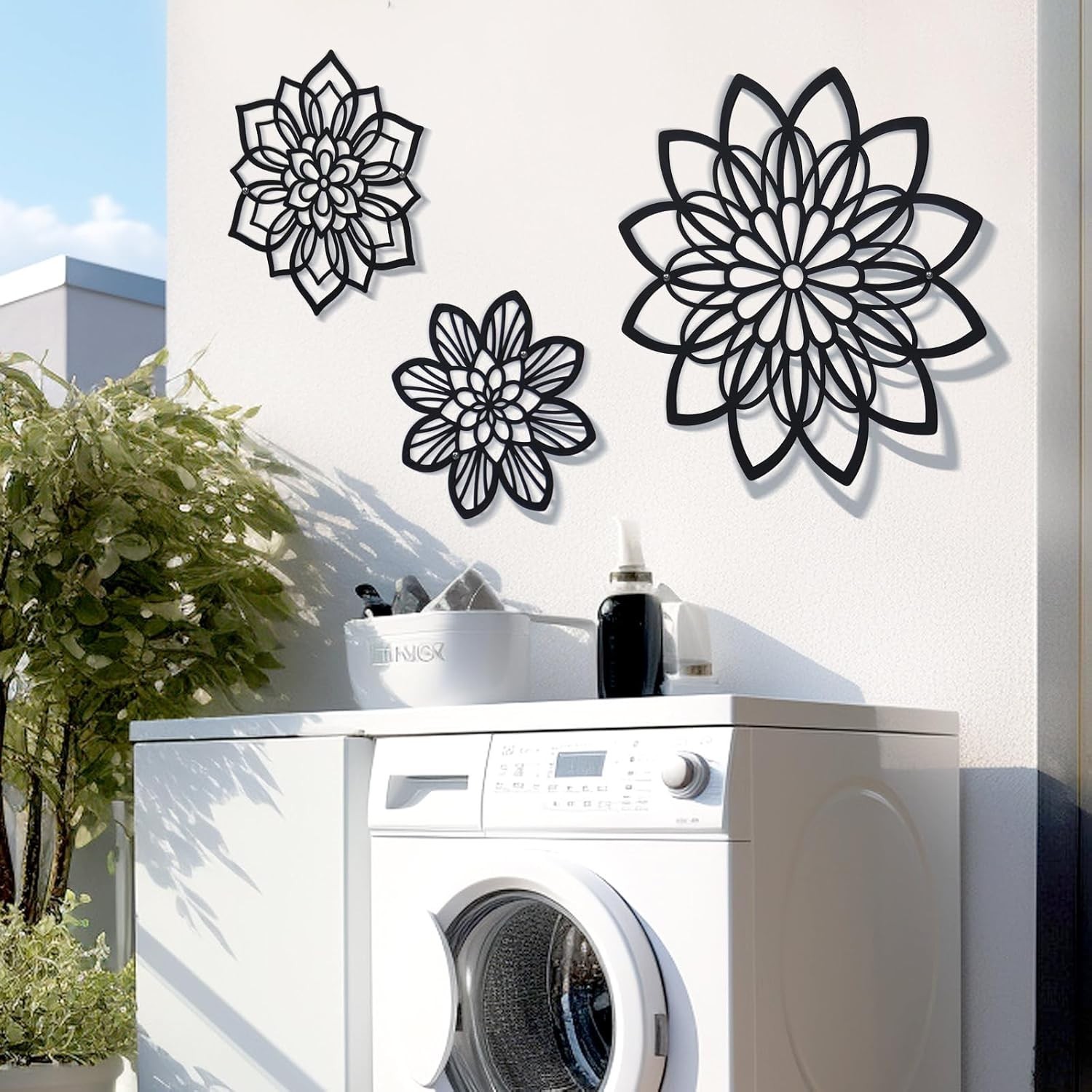 Farmhouse Style Black Metal Floral Wall Decor – 3 Unique Pieces for Any Room
