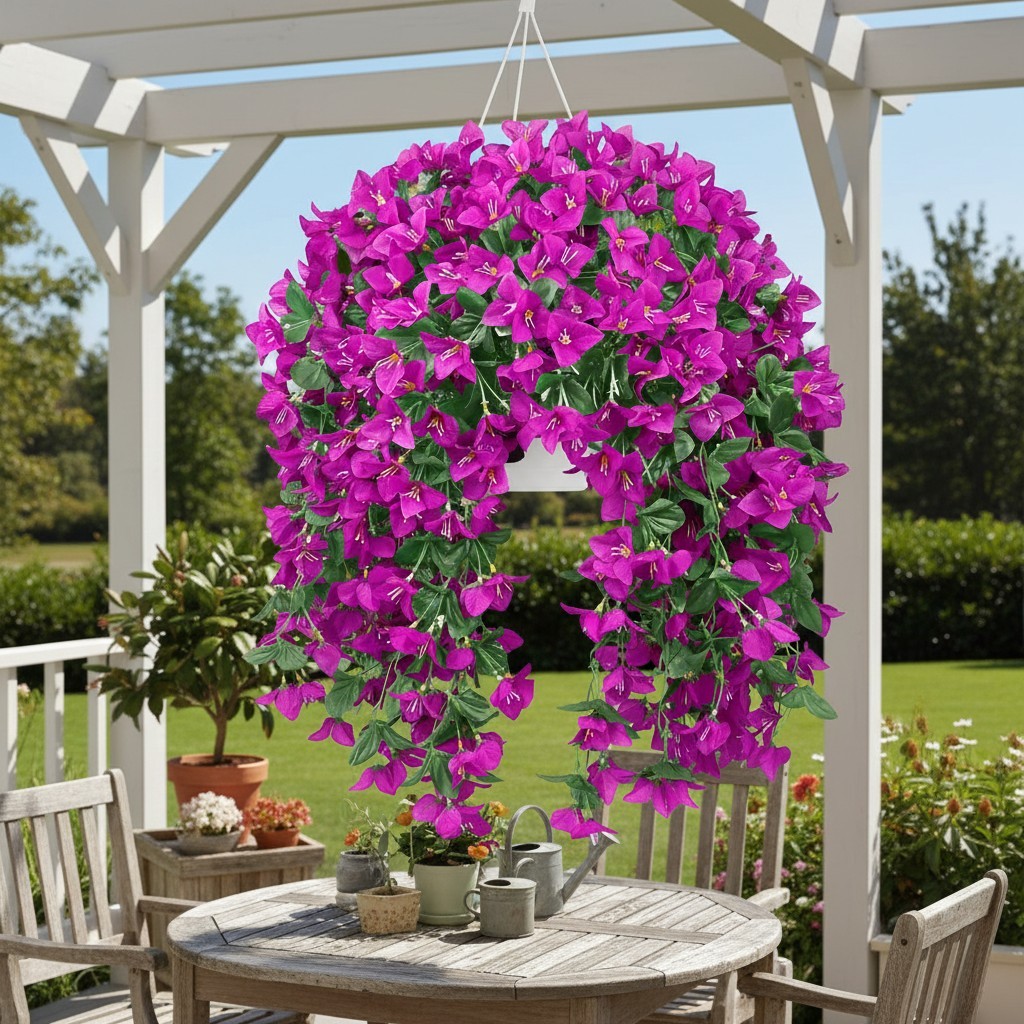 3pcs Bougainvillea Hanging Flower Basket Artificial Silk Outdoor Porch