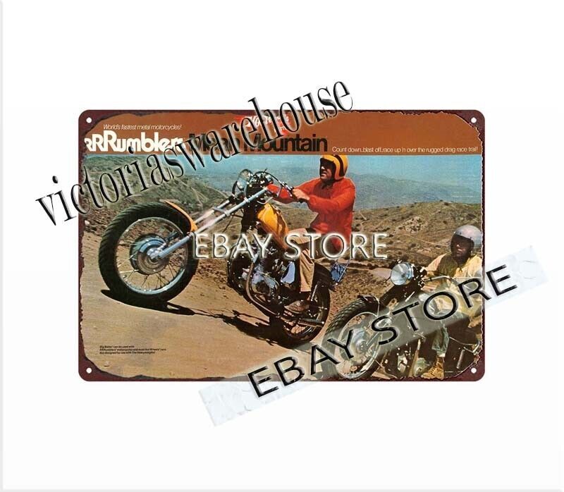 1970s toy cars RRRUMBLERS MEAN MOUNTAIN motorcycles toy tin sign beautiful