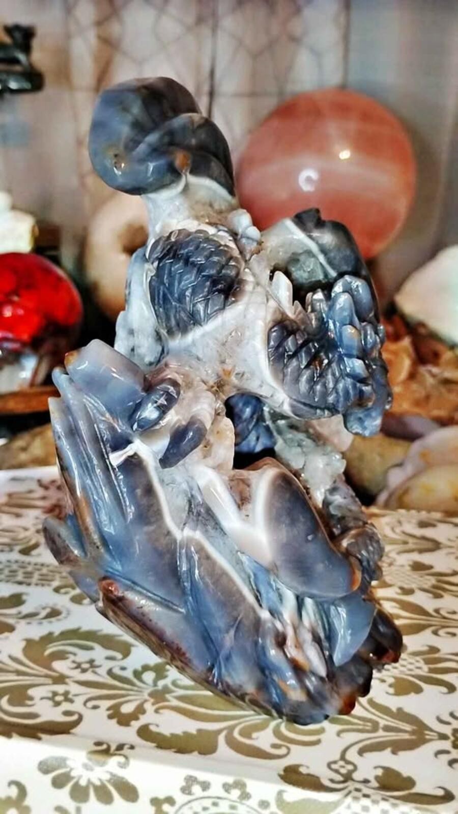 Blue Flower Agate Dragon Carving