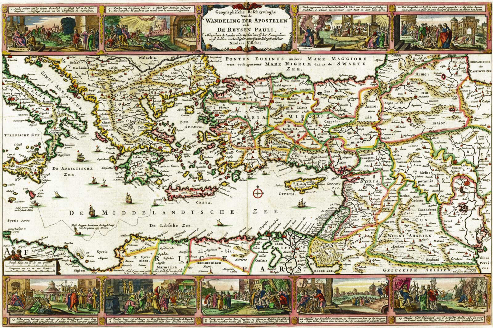 1642 Map Apostle Paul&rsquo;s Journey fr Jerusalem to Rome Christian Religious Poster