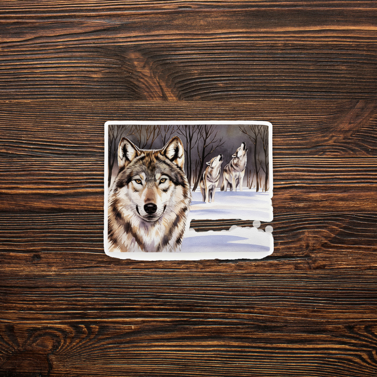 Fierce Wolf Pack in Snowy Forest Sticker – Detailed Wildlife Art, Wolves Howling