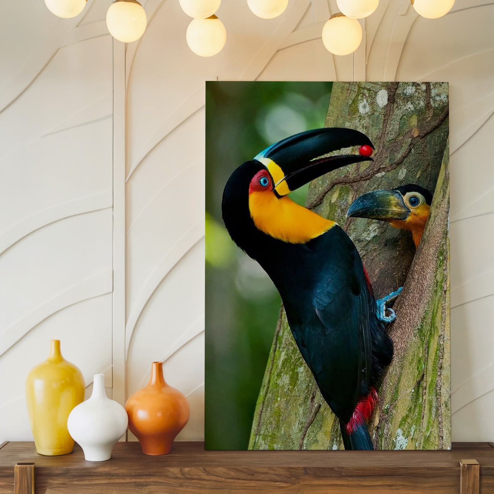 Colorful Toucan Bird On Tree Trunk Vibrant Wildlife Canvas Wall Art Print Home