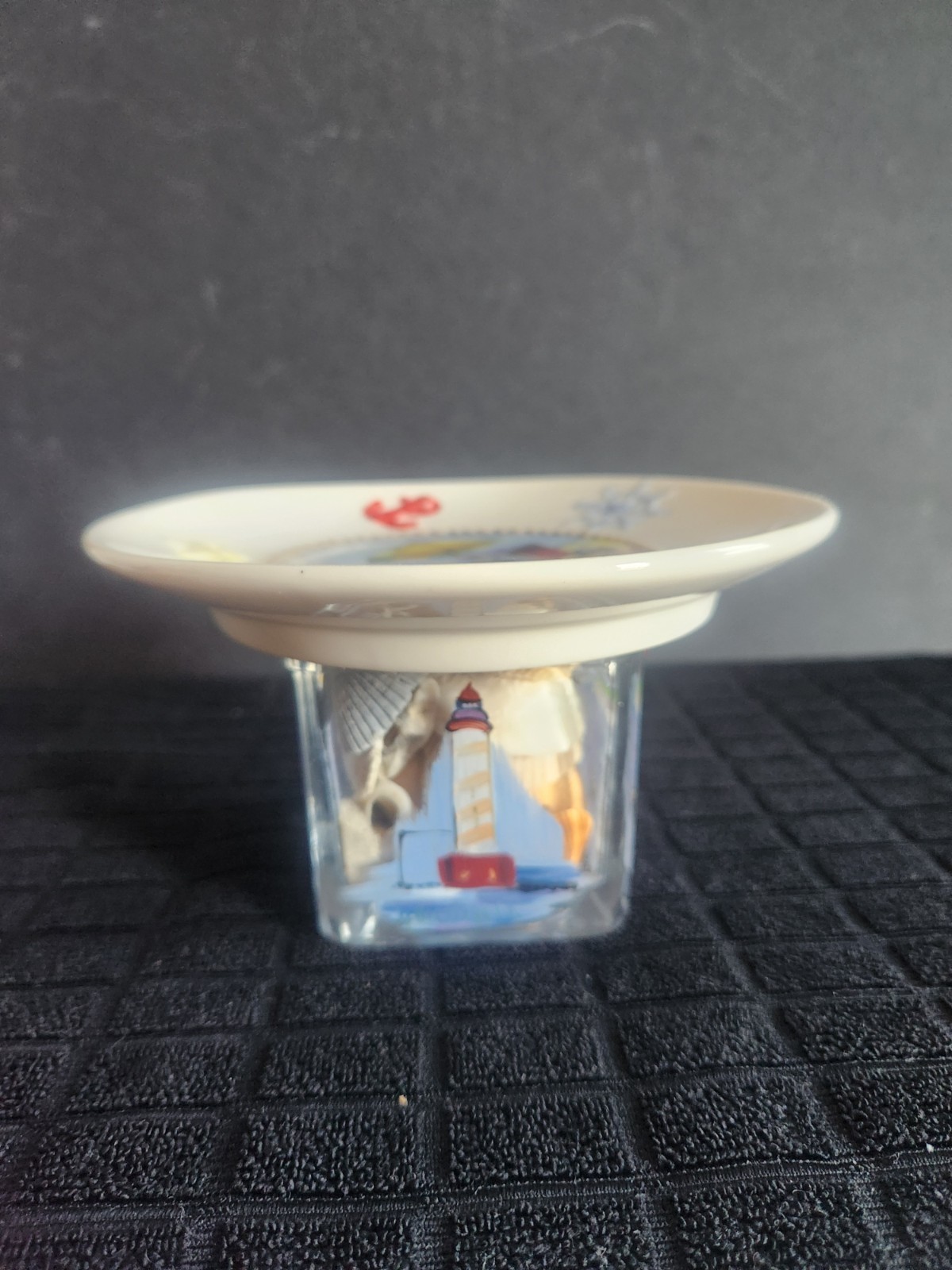 Lighthouse Seashell Tabletop Decoration or Soap Dish• Seashells in Glass Sq Cube