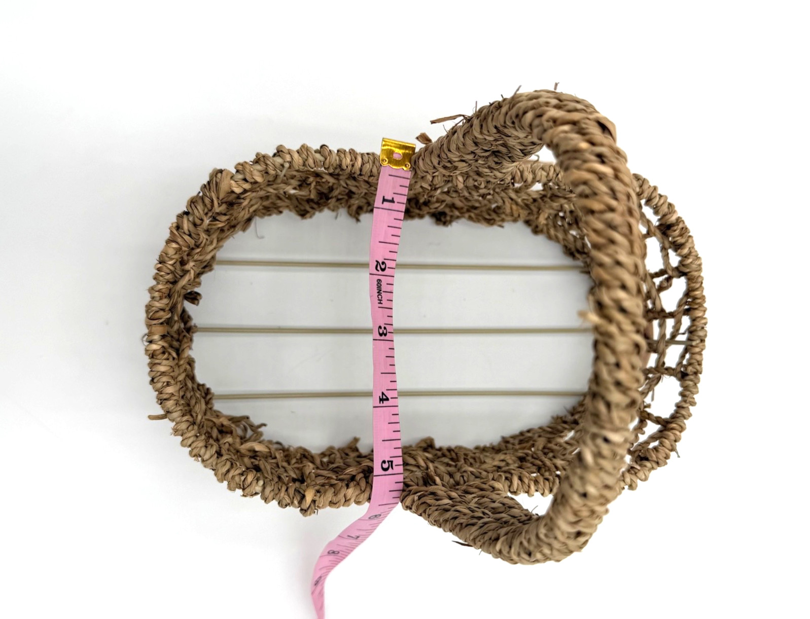 Handwoven Natural Wicker Basket with Handle Ribbon Rustic Farmhouse Pre Owned