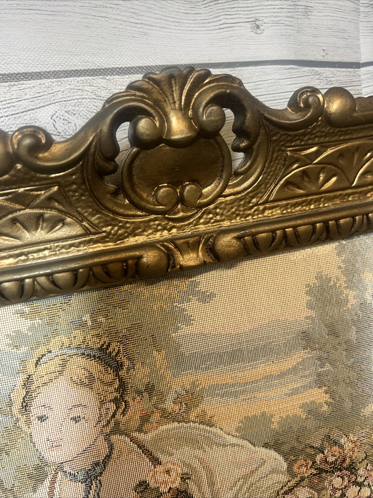 Vintage Large Regency Framed Wall Tapestry Terrace Italy Boy And Girl 18×22