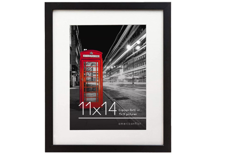 Black Picture Frame Composite Wood Shatter Resist Glass Polished Rectangle 11×14