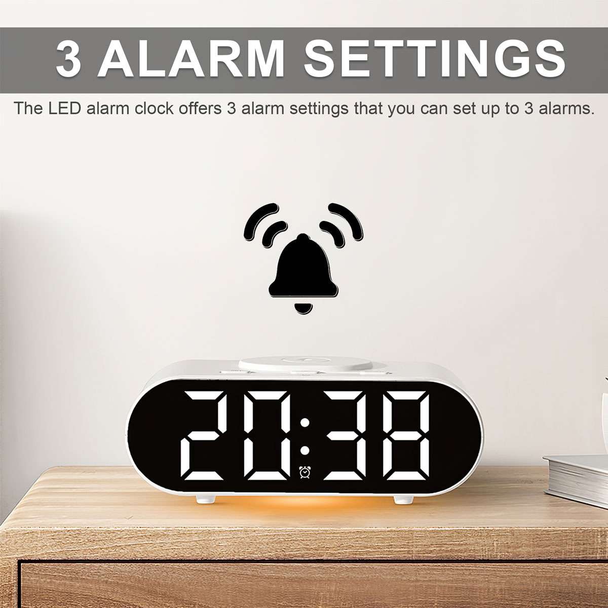 Modern Digital LED Nightstand Alarm Clock With Wireless Phone Charger NEW