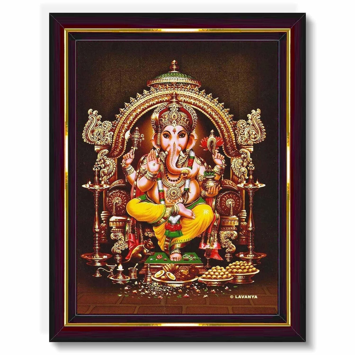 Lord Ganesha Ganesh Ganpati HD Printed Religious Picture With Wooden Frame