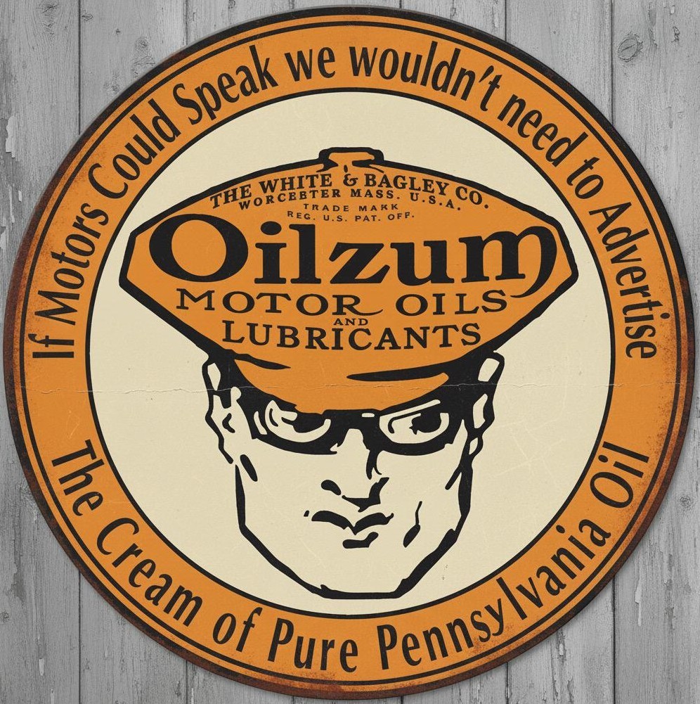 Oilzum Motor Oil 8&Prime; Diameter Vintage Novelty Metal Sign Made In USA New!