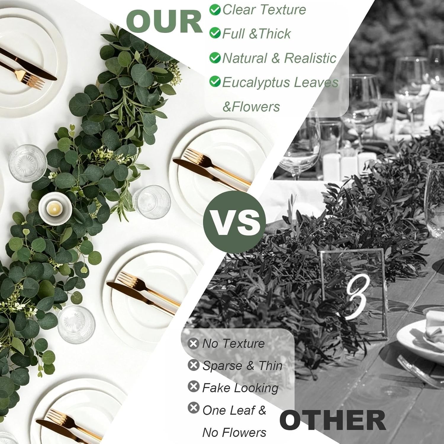 2 Pack Artificial Eucalyptus Garland, Artificial Greenery Fake Eucalyptus Leaves