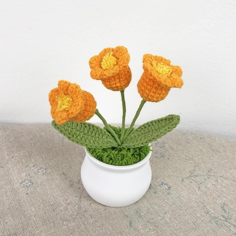 Crocheted Potted Flower Realistic Home Decor Perfect Gift All Occasions New