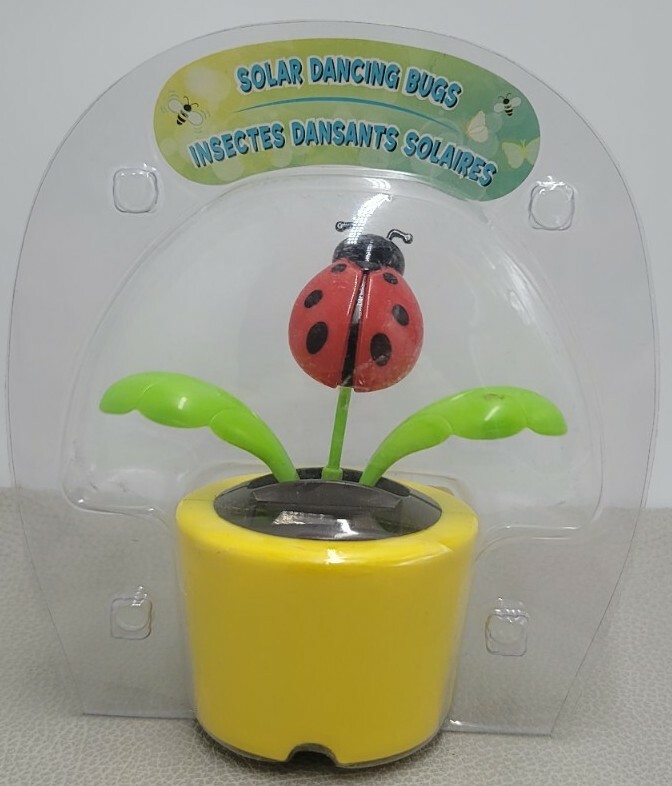 Solar DANCING LADYBUG Yellow Flower Pot TOY Sunlight Powered Dancer BOBBLE HEAD