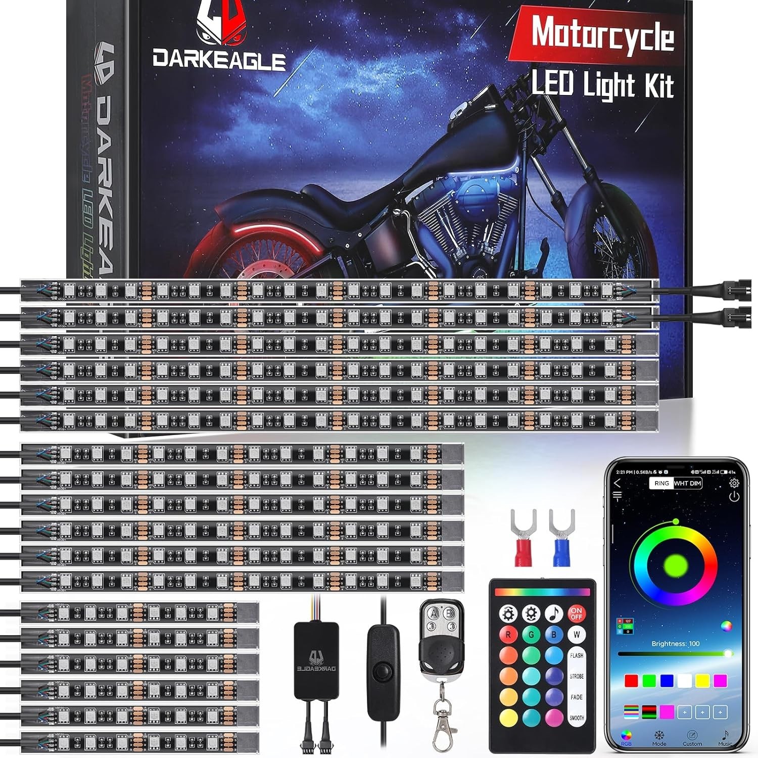 18PCS Motorcycle RGB LED Light Kit with Brake Turn Signal, Multicolor Underglow