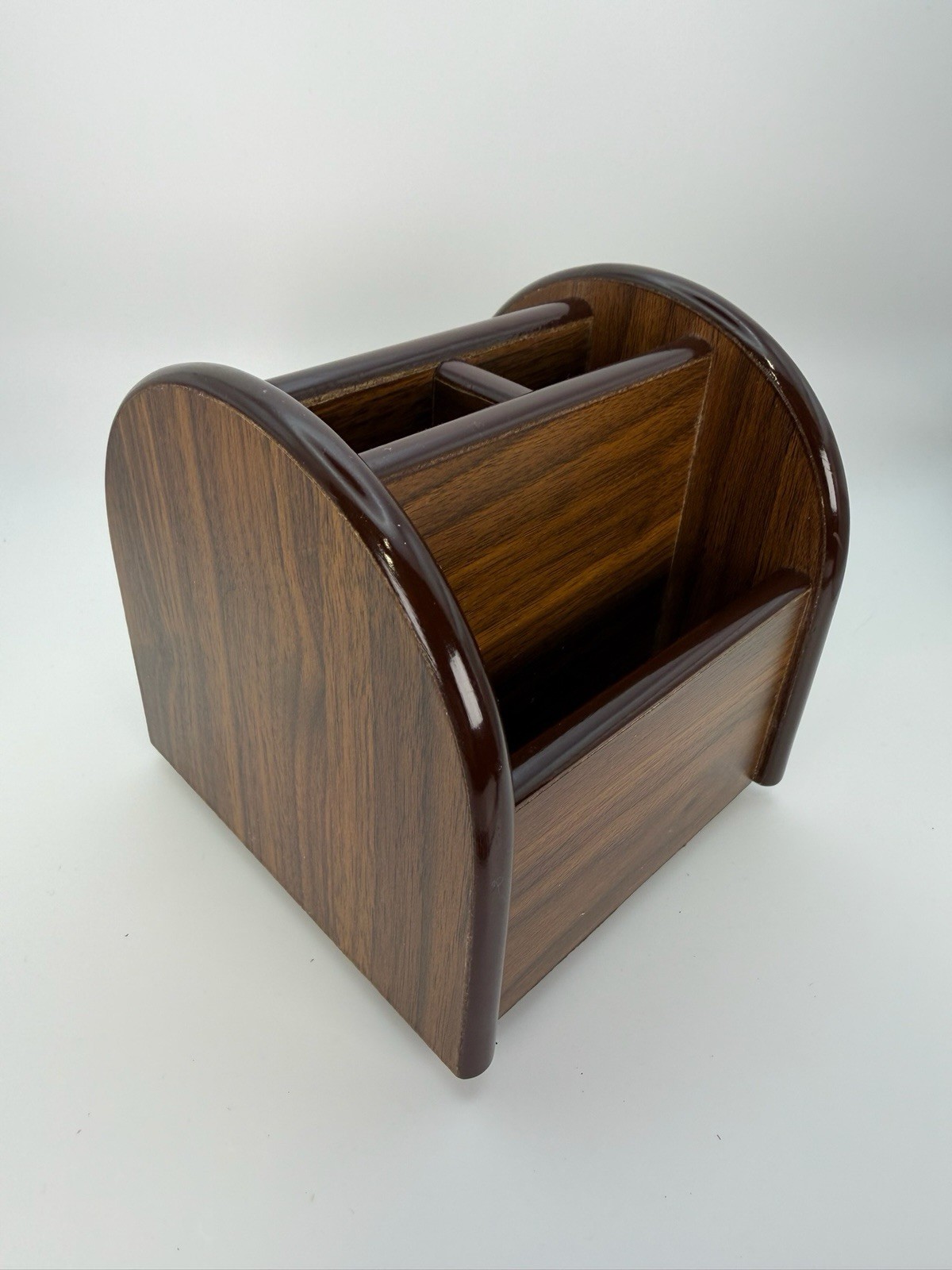 Wooden Desk Organizer Letter Mail Holder Desktop Caddy Brown Wood Grain