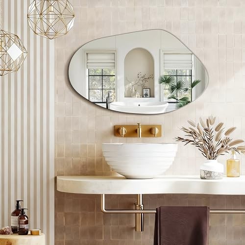Irregular Asymmetrical Wall Mirror, 32&Prime; x 19&Prime; Modern 32&Prime;L x 19&Prime;W Frameless
