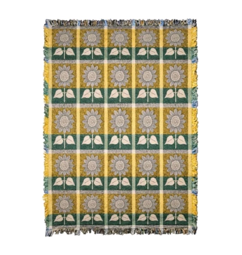 Vintage 1990s Handmade Tapestry Woven Colorful Sunflower Throw Blanket 45&Prime;x60”