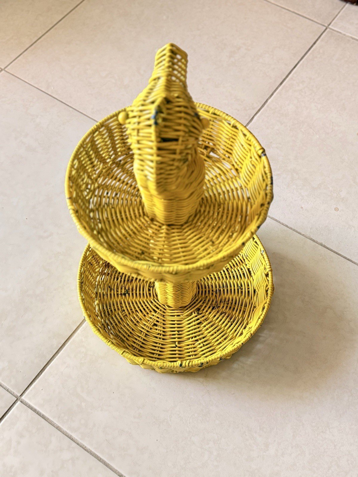 Ciroa Hello Summer Two Tier Resin Wicker Serving Stand Yellow Seahorse