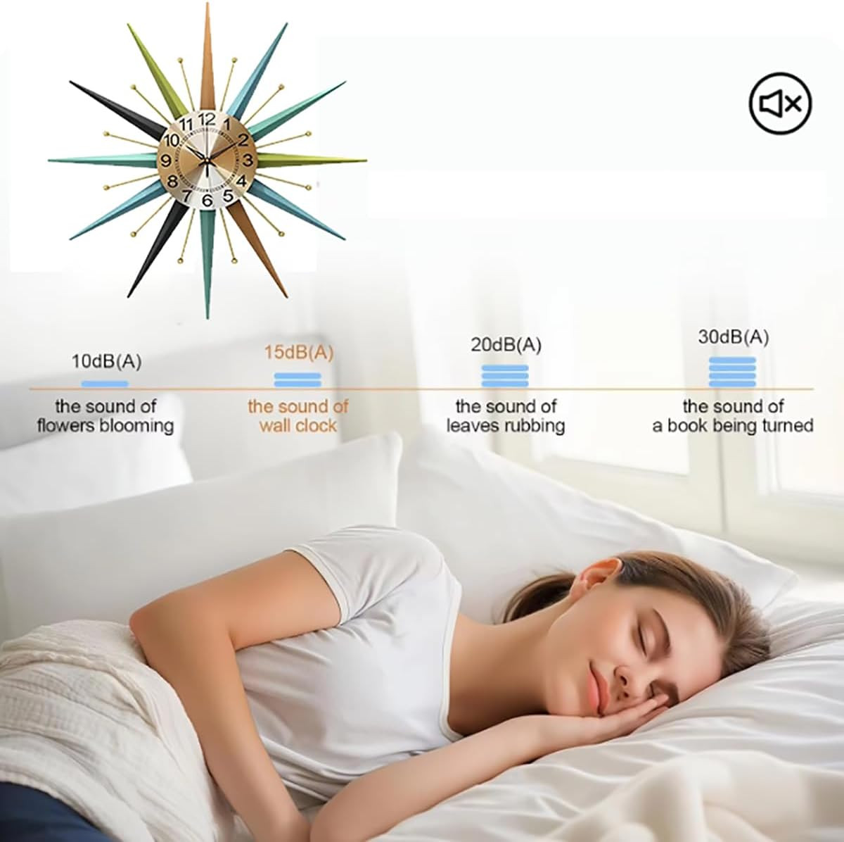 22&Prime; Mid-Century Star-Shaped Silent Metal Crystal Wall Clock for Any Room