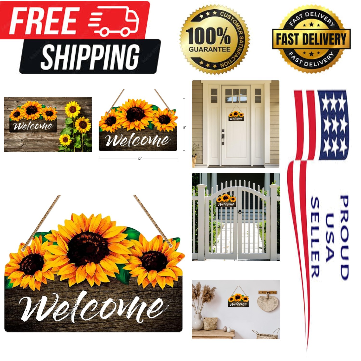 Charming Sunflower Welcome Sign 8&Prime; x 12&Prime; – Perfect for Spring & Fall Decor