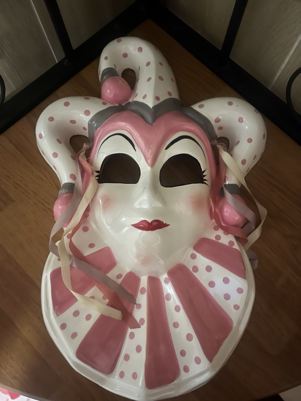 Ceramic Decorative Theatre Wall Mask White/Pink Painted 7in x 6in x 3in