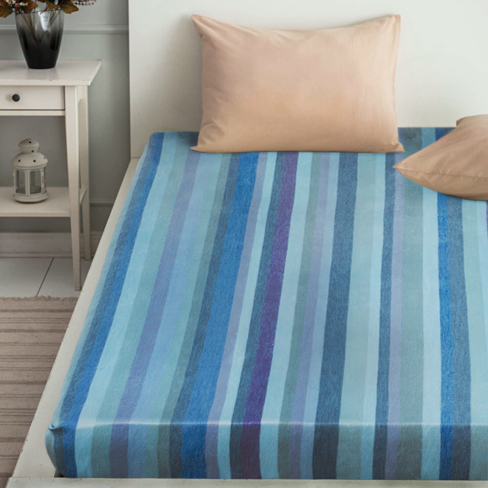 SOFT&WARM STRIPED ALPACA WOOL BLANKET 96&Prime; x 68&Prime; STRIPED TURQUOISE OCEAN HUES