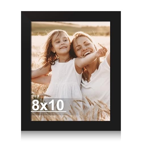 8×10 Picture Frame, Made of Real Glass and Wooden Frame, 8X10 in Black