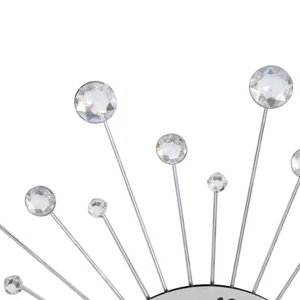 15 In. X 15 In. Silver Metal Starburst Wall Clock with Crystal Accents