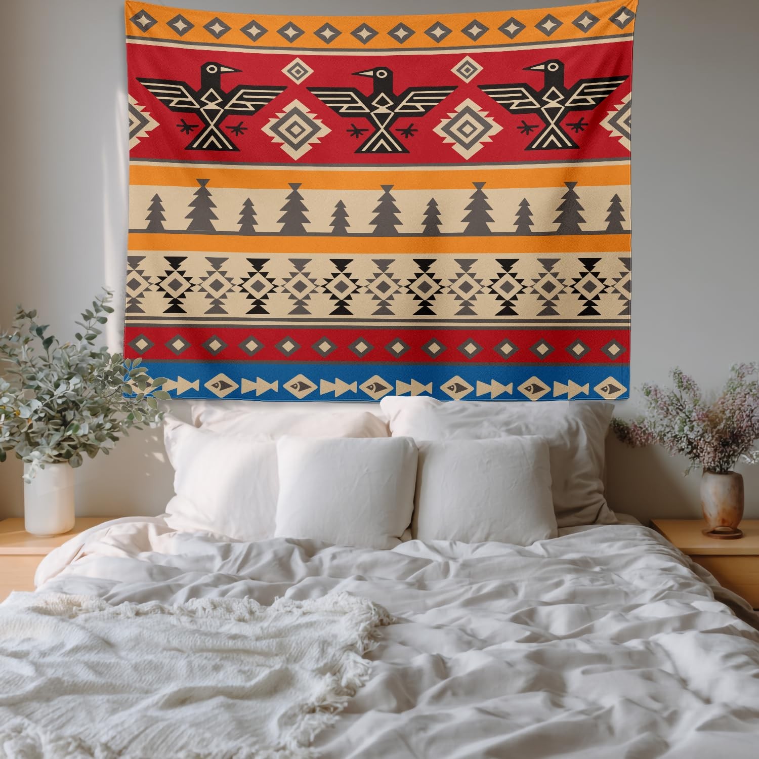 Ethnic Geometric Tribal Tapestry, Native Navajo Tribal Design Print Tapestry …