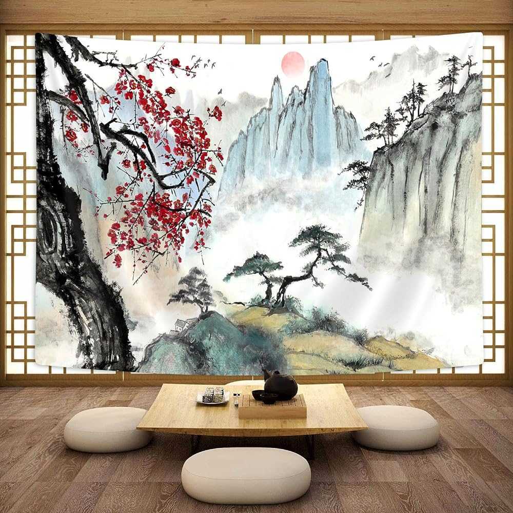 Japan Ink Landscape Extra Large Tapestry Wall Hanging Posters Background drawing