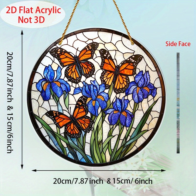 Trendy Monarch Butterfly Iris Acrylic Suncatcher Boho Window Hanging Decoration