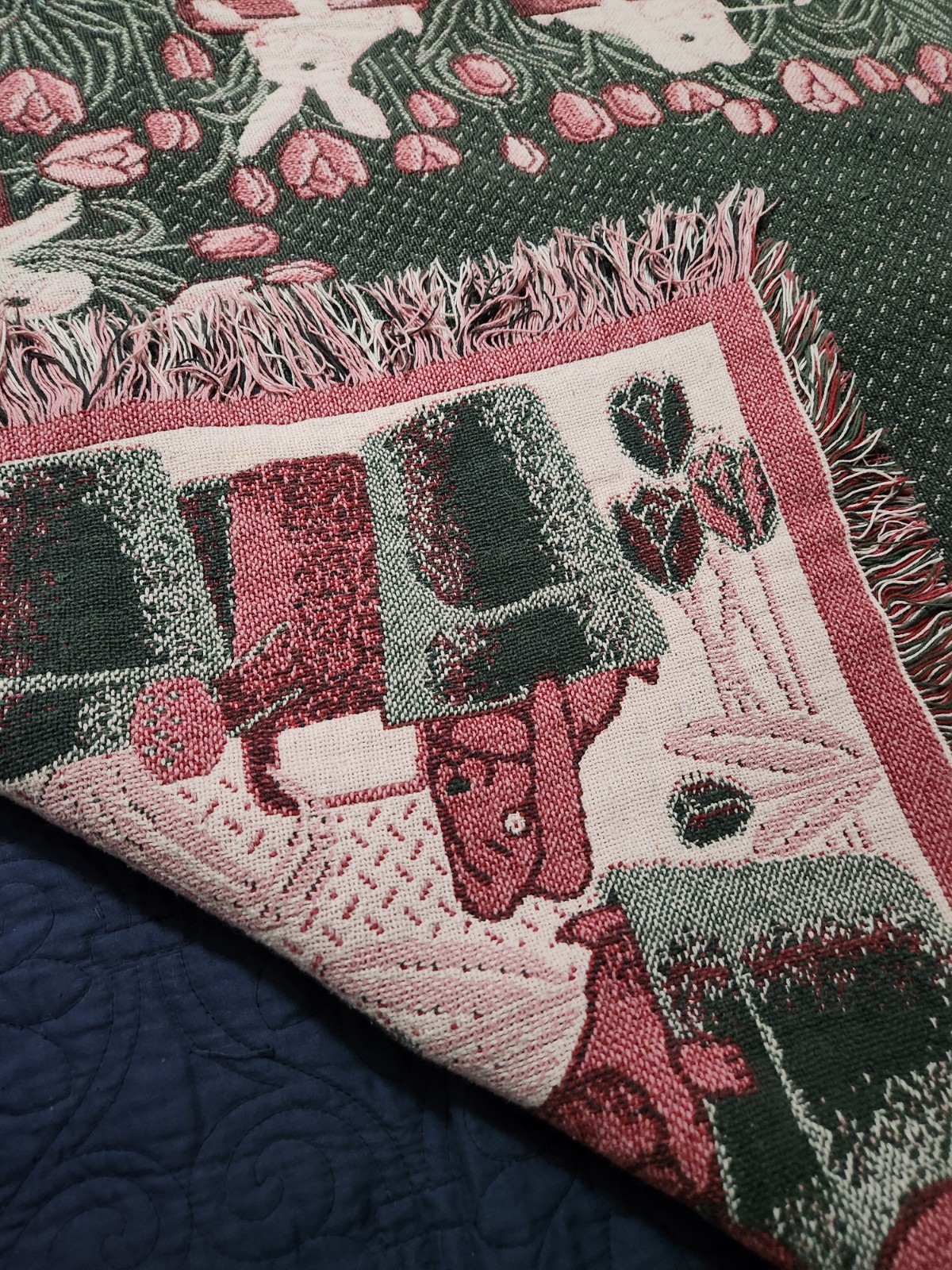 Vintage 1994 WWM Bunny Gardening Tapestry Throw Blanket Tulip Border 46×68