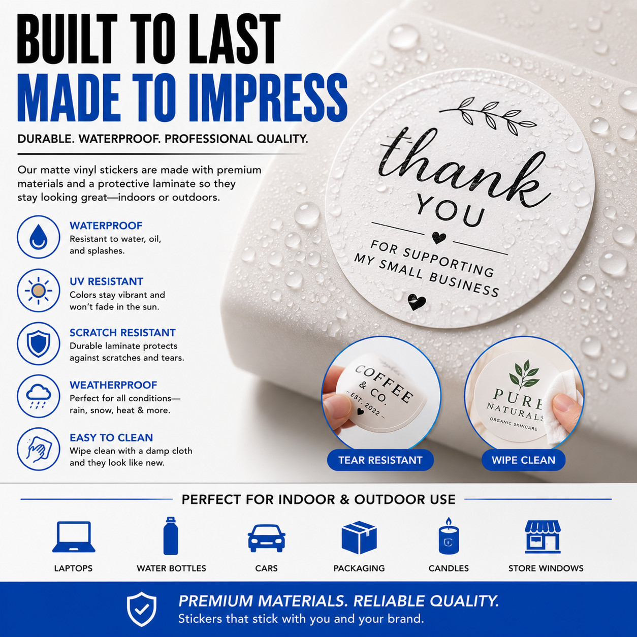 Custom Logo Stickers Matte Vinyl Labels Business Branding Decals 1-6&Prime; Bulk