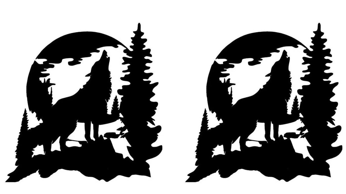 Wolf Howling Moon Forest TWO 5&Prime; Black Vinyl Decals Car Truck Laptop Window