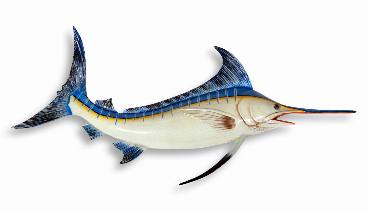 Hand Painted 18&Prime; Striped Blue Marlin Game Fish Wall Mount Decor Sculpture 763M
