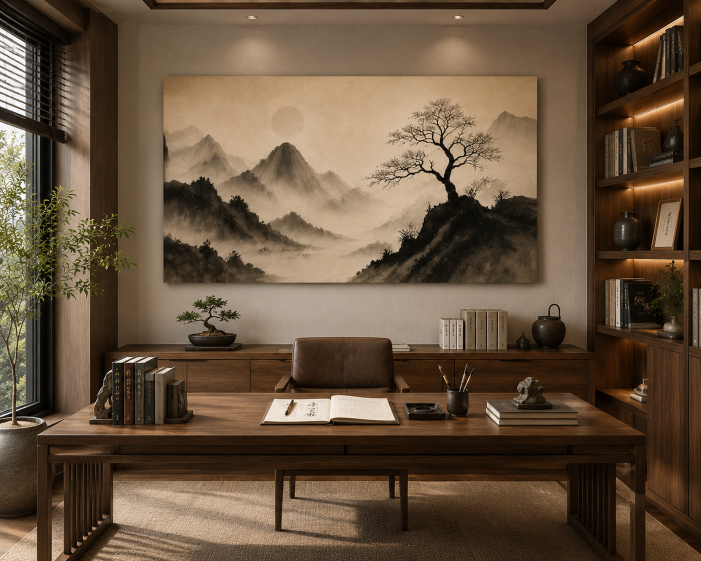 Japandi Canvas Print Neutral Landscape Wall Art Zen Mountain Living Room Decor
