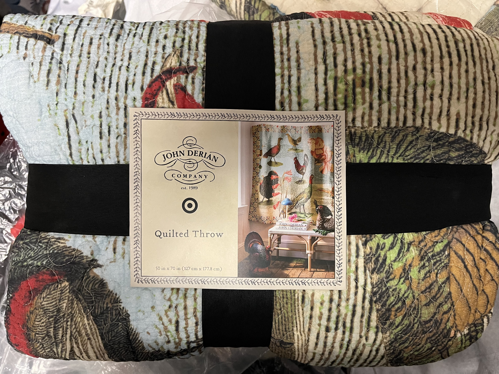 John Derian Bird Collage Quilt 70” x 50” Quilted Throw Blanket NEW